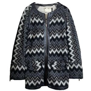 Mike Gonzalez Wool Knit Genuine Leather Trim Cardigan Jacket Gray Black Sz Small